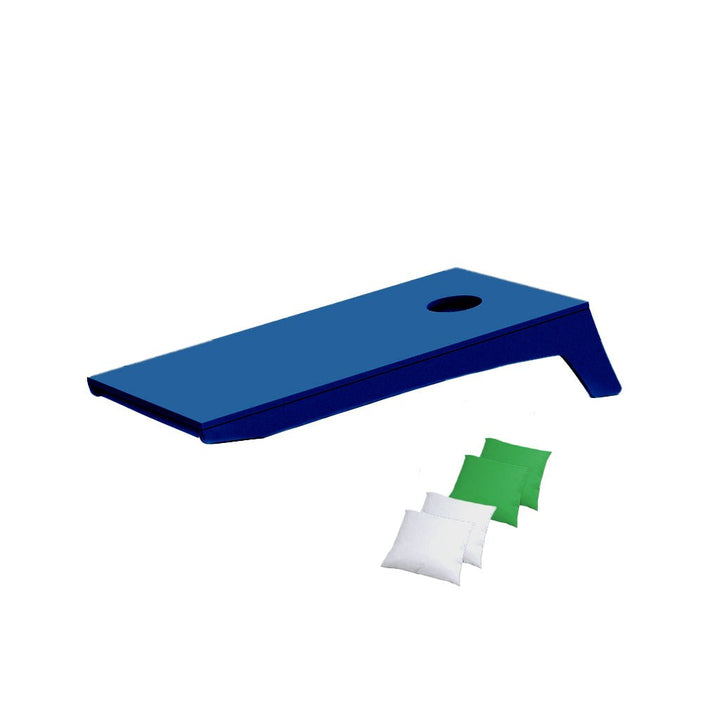 Ledge Lounger Cornhole Game | Navy Blue Board with White and Kelly Green Bags | Luxury Outdoor Games