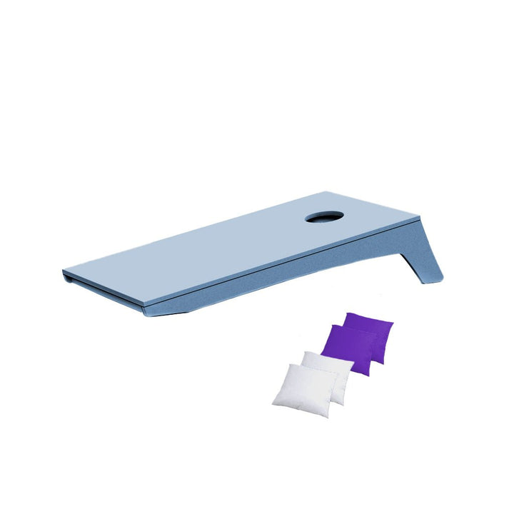 Ledge Lounger Cornhole Game | Sky Blue Board with White and Purple Bags | Luxury Outdoor Games