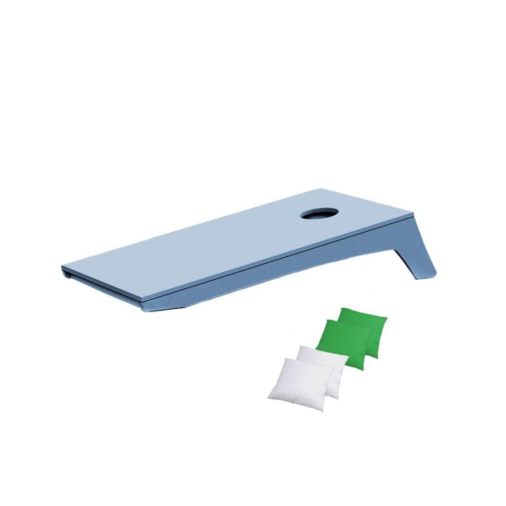 Ledge Lounger Cornhole Game | Sky Blue Board with White and Kelly Green Bags | Luxury Outdoor Games
