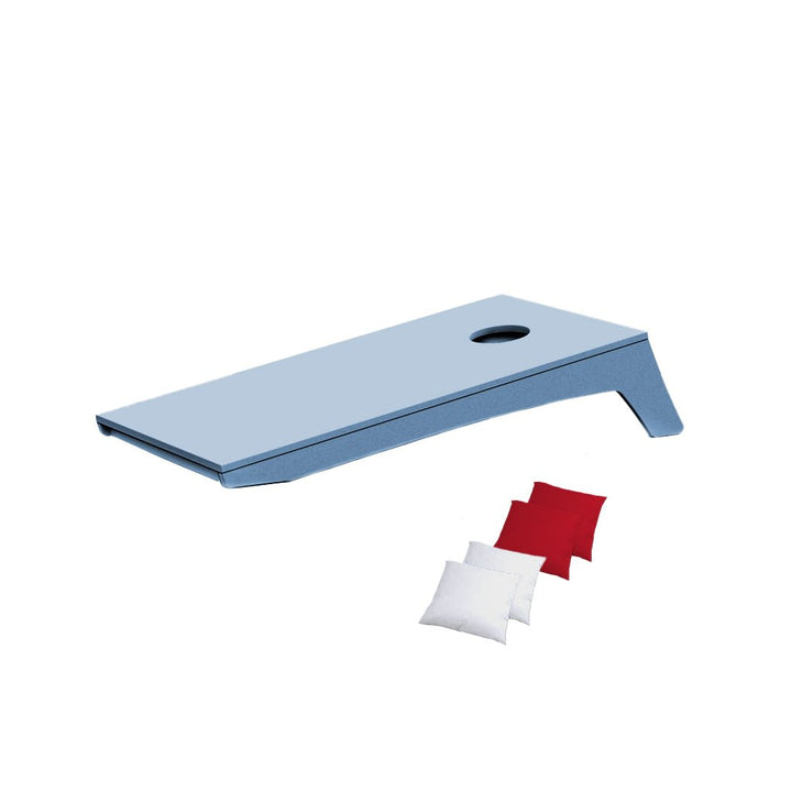 Ledge Lounger Cornhole Game | Sky Blue Board with White and Red Bags | Luxury Outdoor Games