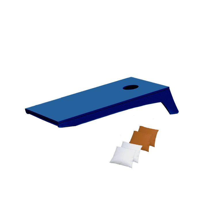 Ledge Lounger Cornhole Game | Navy Blue Board with White and Gold Bags | Luxury Outdoor Games
