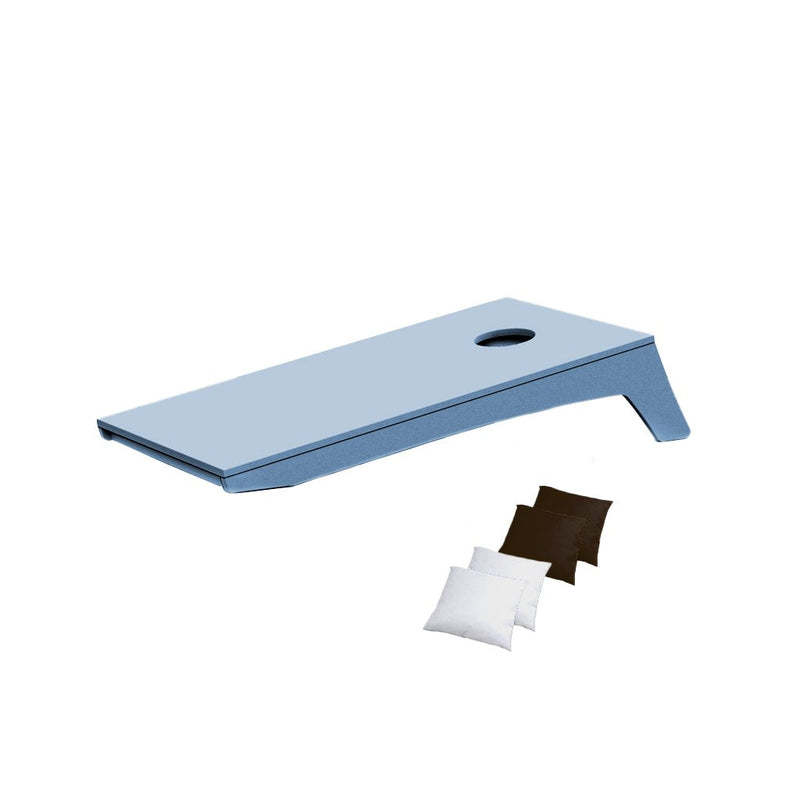 Ledge Lounger Cornhole Game | Sky Blue Board with White and Brown Bags | Luxury Outdoor Games