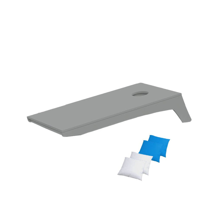 Ledge Lounger Cornhole Game | Gray Board with White and Turquoise Bags | Luxury Outdoor Games
