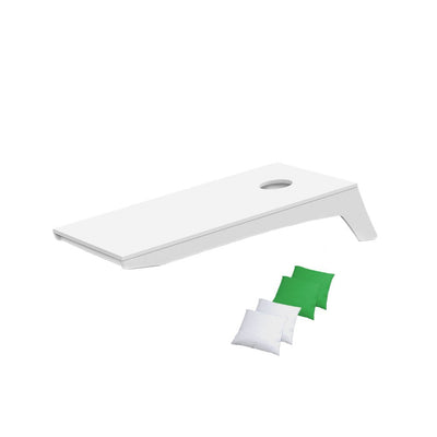Ledge Lounger Cornhole Game | White board with White and Kelly Green Bags | Luxury Outdoor Games