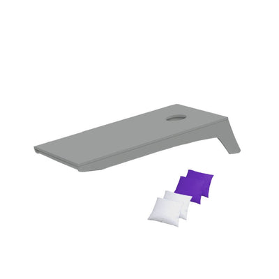 Ledge Lounger Cornhole Game | Gray Board with White and Purple Bags | Luxury Outdoor Games