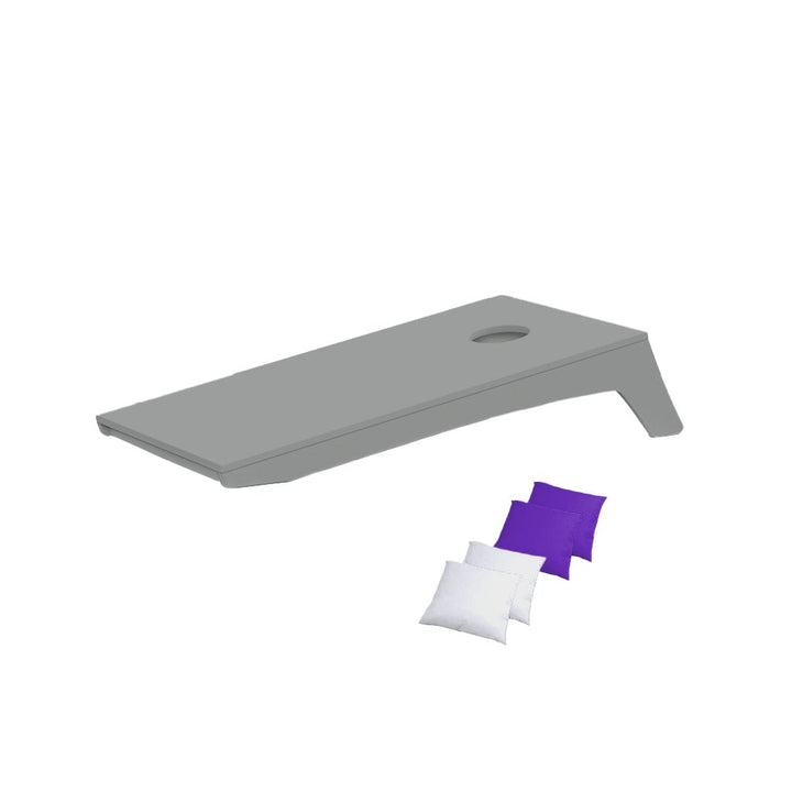 Ledge Lounger Cornhole Game | Gray Board with White and Purple Bags | Luxury Outdoor Games