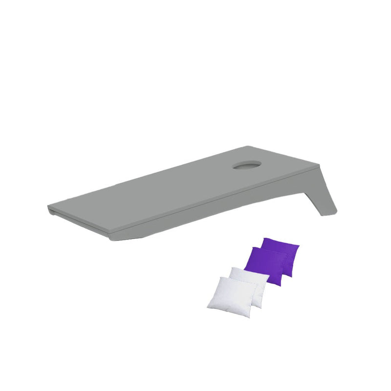 Ledge Lounger Cornhole Game | Gray Board with White and Purple Bags | Luxury Outdoor Games