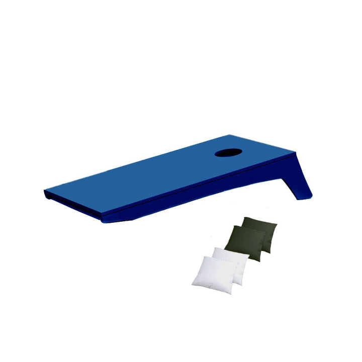 Ledge Lounger Cornhole Game | Navy Blue Board with White and Hunter Green Bags | Luxury Outdoor Games