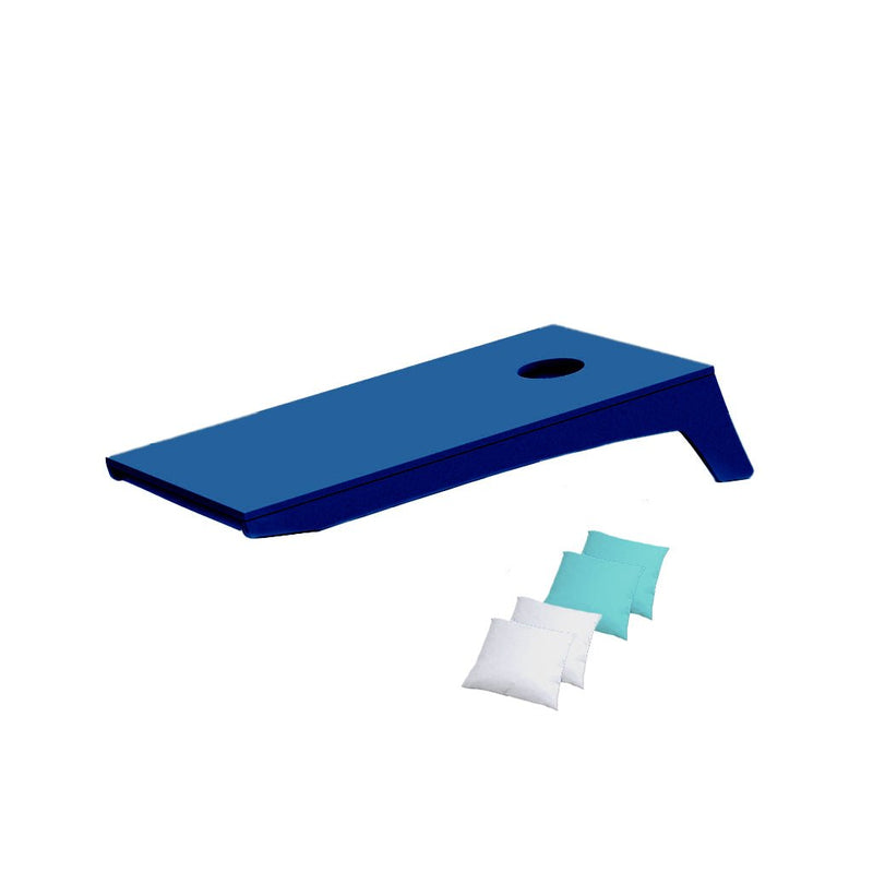 Ledge Lounger Cornhole Game | Navy Blue Board with White and Baby Blue Bags | Luxury Outdoor Games