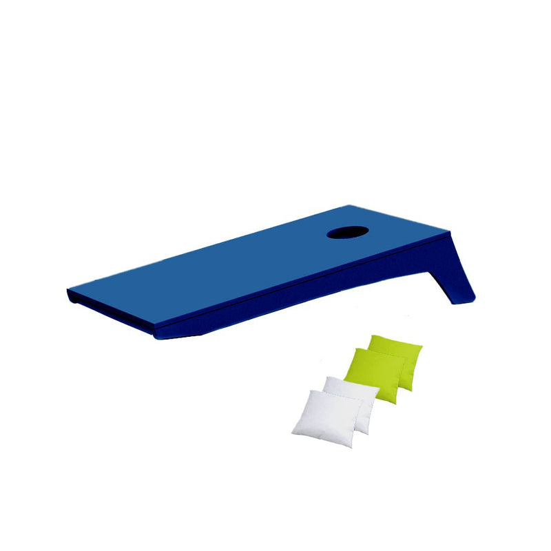 Ledge Lounger Cornhole Game | Navy Blue Board with White and Lime Green Bags | Luxury Outdoor Games