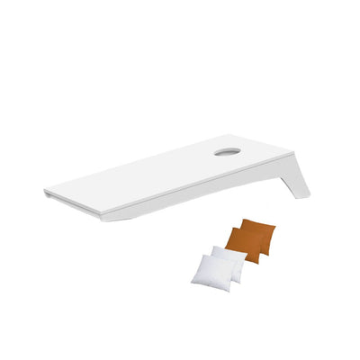 Ledge Lounger Cornhole Game | White board with White and Gold Bags | Luxury Outdoor Games