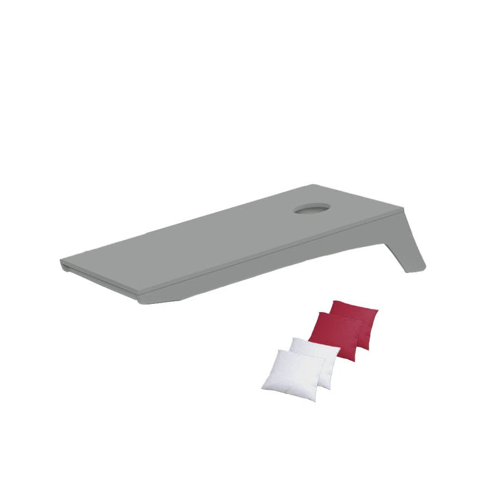 Ledge Lounger Cornhole Game | Gray Board with White and Scarlet Bags | Luxury Outdoor Games