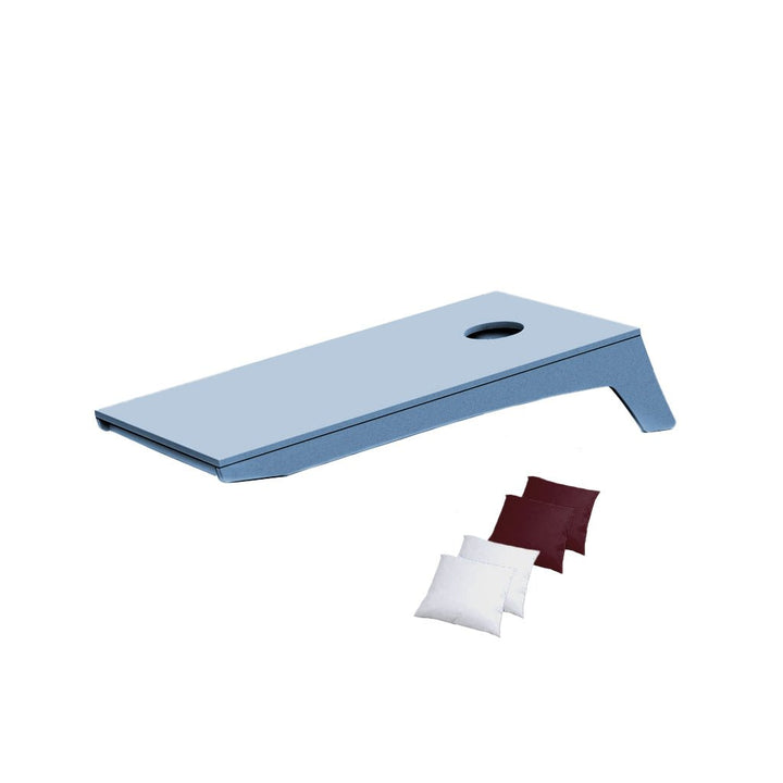 Ledge Lounger Cornhole Game | Sky Blue Board with White and Maroon Bags | Luxury Outdoor Games