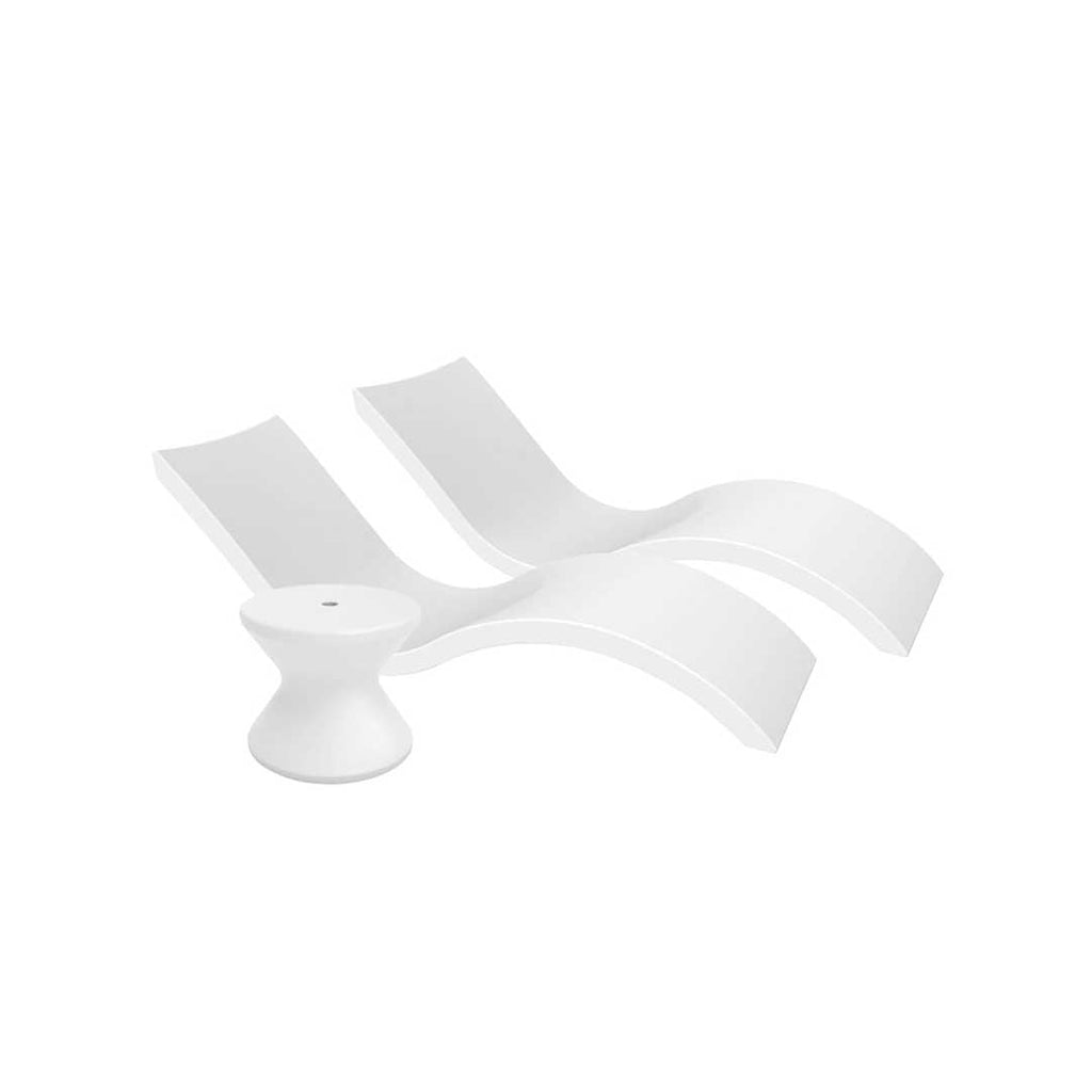 Ledge Lounger Outdoor Oasis Bundle - In-Pool & Patio Furniture (2 Signature Chaise Loungers & Side Table) - White with umbrella hole