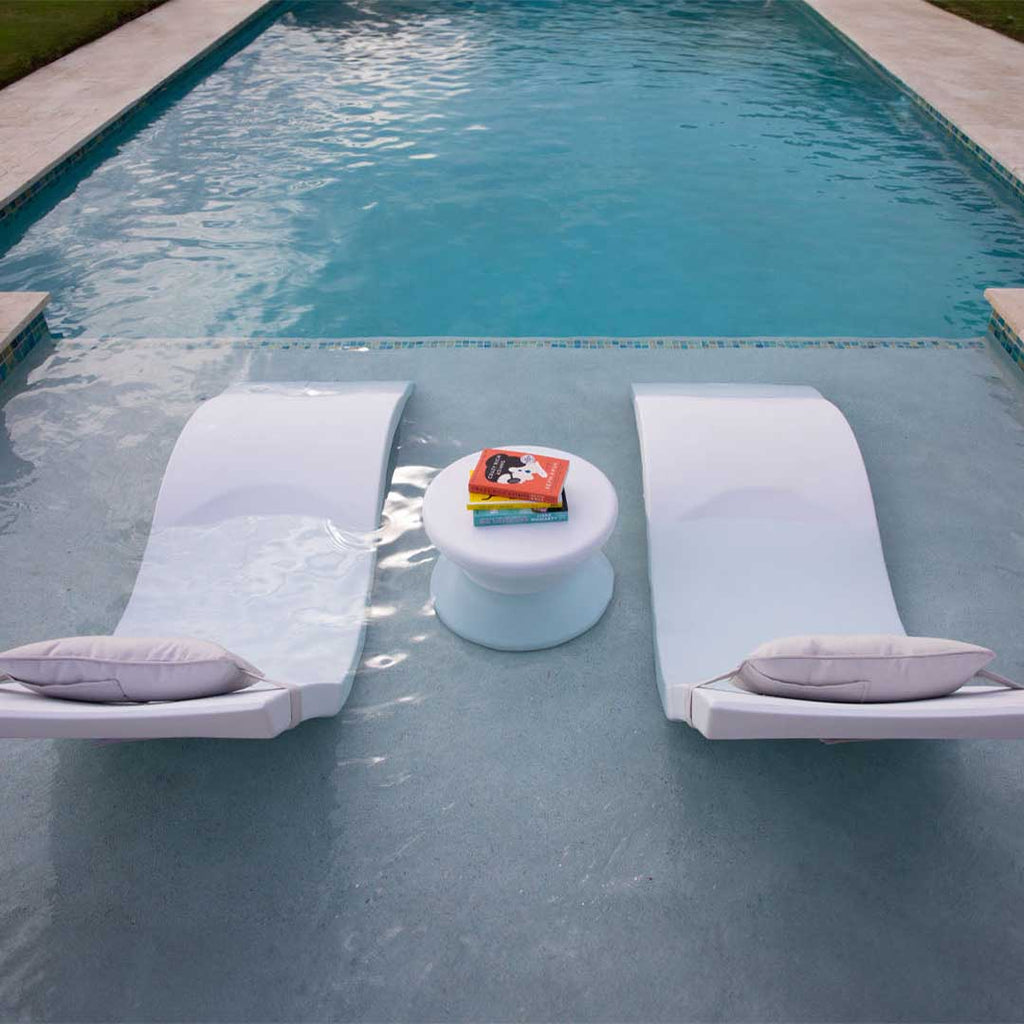 Ledge Lounger Outdoor Paradise Bundle - In-Pool & Patio Furniture (2 Signature Chaise Loungers, 2 Headrest Pillows, & Side Table)