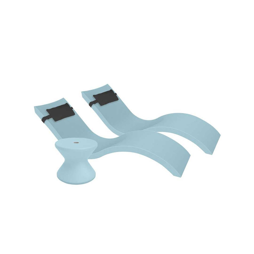 Outdoor Paradise In-Pool Furniture Bundle, 2x Signature Chaises, Side Table with Umbrella hole, 2x Headrest Pillows - Frost Resin + Black Pillow