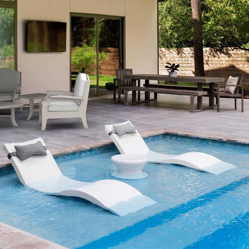 Ledge Lounger Outdoor Paradise Bundle - In-Pool & Patio Furniture (2 Signature Chaise Loungers, 2 Headrest Pillows, & Side Table)