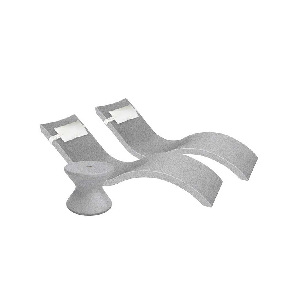 Outdoor Paradise In-Pool Furniture Bundle, 2x Signature Chaises, Side Table with Umbrella hole, 2x Headrest Pillows - Granite Gray Resin + White Pillow