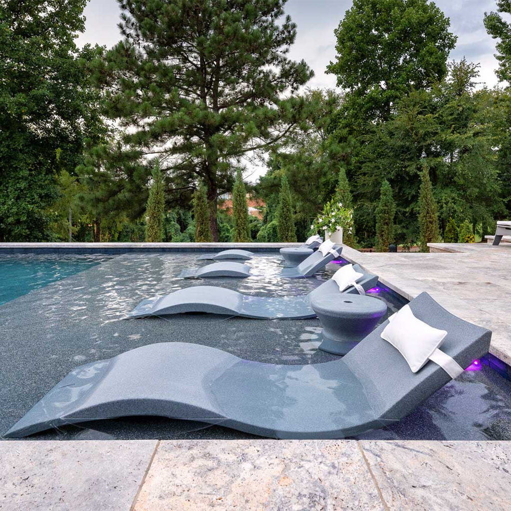 Ledge Lounger Outdoor Paradise Bundle - In-Pool & Patio Furniture (2 Signature Chaise Loungers, 2 Headrest Pillows, & Side Table)