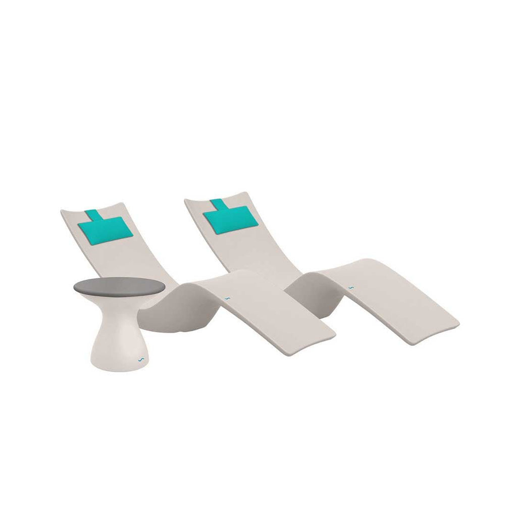Resort Luxury Outdoor Paradise In-Pool Furniture Bundle, 2x Cloud Autograph Chaises, 2x Aruba Headrest Pillows, Cloud with Gray Lid Side Table 