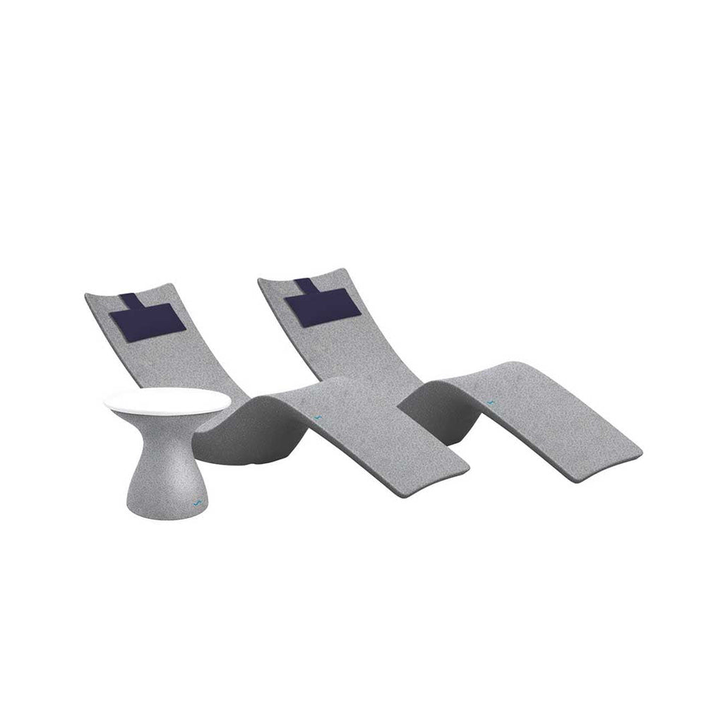 Resort Luxury Outdoor Paradise In-Pool Furniture Bundle, 2x Granite Gray Autograph Chaises, 2x Captain Navy Headrest Pillows, Granite Gray with White Lid Side Table 