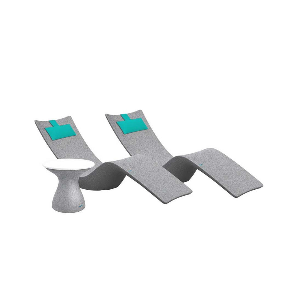 Resort Luxury Outdoor Paradise In-Pool Furniture Bundle, 2x Granite Gray Autograph Chaises, 2x Aruba Headrest Pillows, Granite Gray with White Lid Side Table 