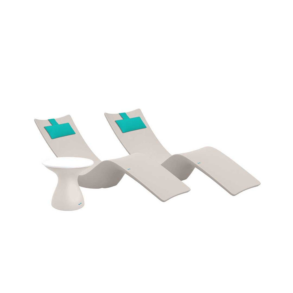 Resort Luxury Outdoor Paradise In-Pool Furniture Bundle, 2x Cloud Autograph Chaises, 2x Aruba Headrest Pillows, Cloud with White Lid Side Table 