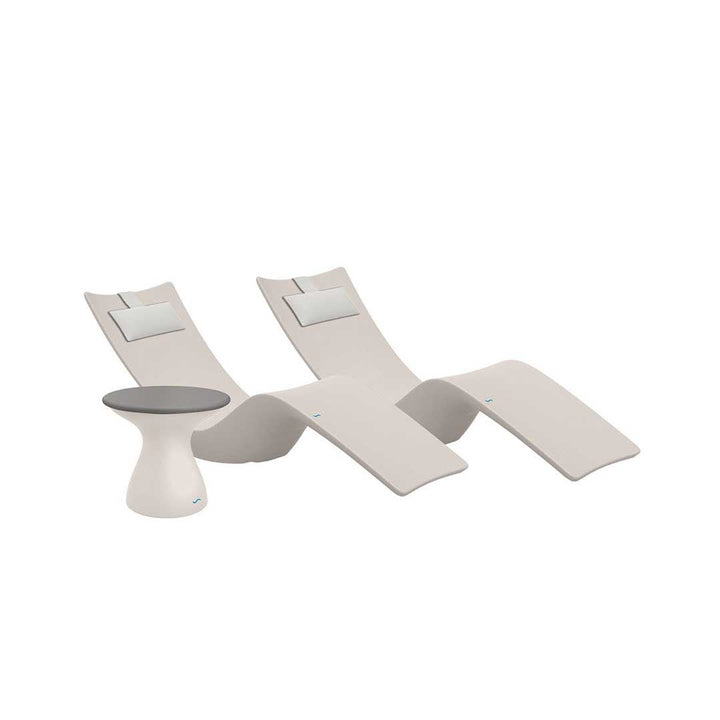 Resort Luxury Outdoor Paradise In-Pool Furniture Bundle, 2x Cloud Autograph Chaises, 2x White Headrest Pillows, Cloud with Gray Lid Side Table 