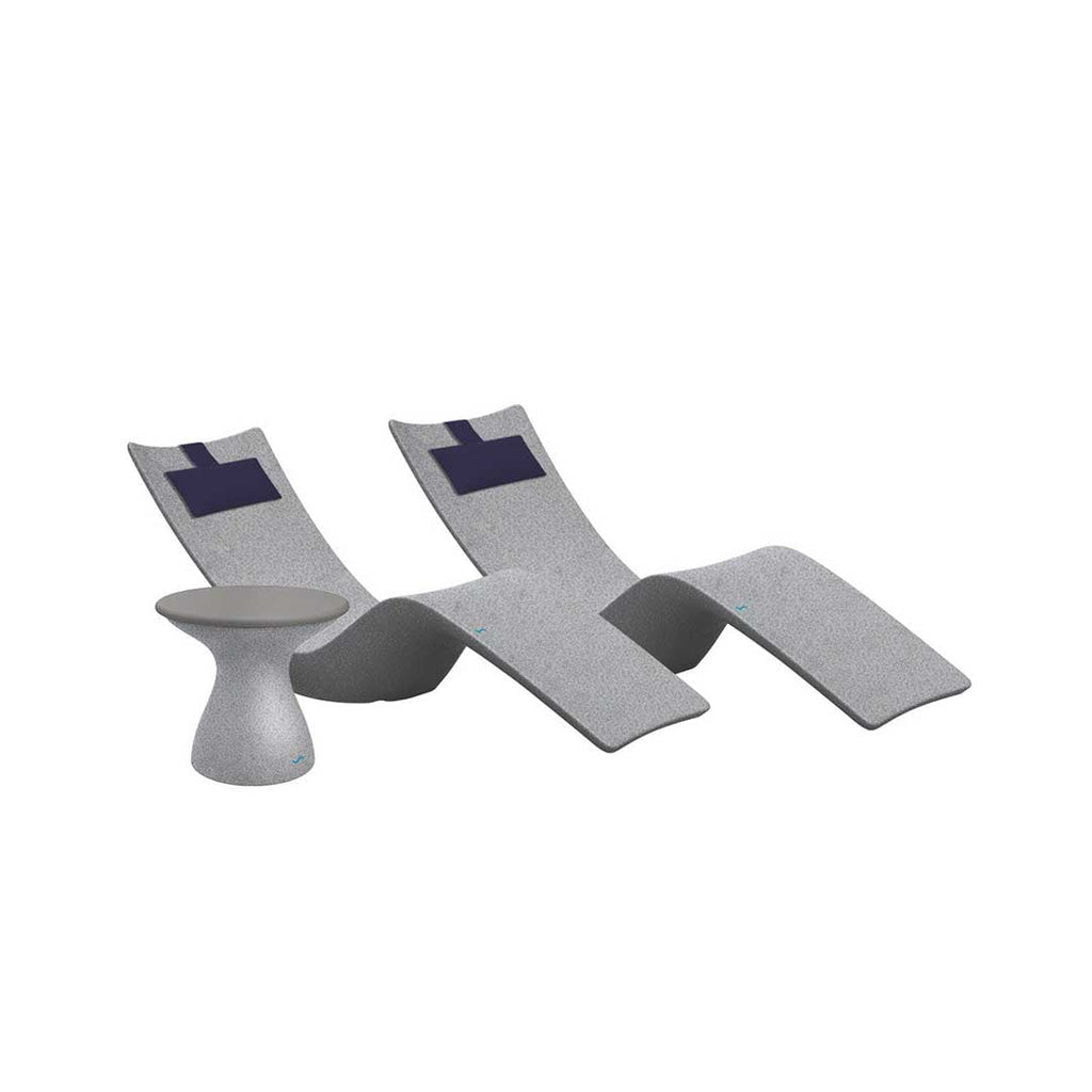 Resort Luxury Outdoor Paradise In-Pool Furniture Bundle, 2x Granite Gray Autograph Chaises, 2x Captain Navy Headrest Pillows, Granite Gray with Gray Lid Side Table 
