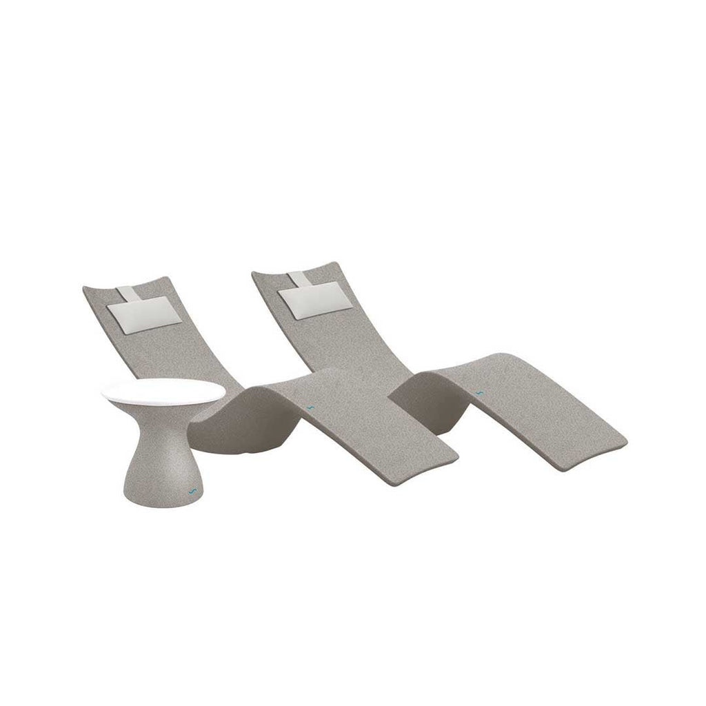 Resort Luxury Outdoor Paradise In-Pool Furniture Bundle, 2x Sandstone Autograph Chaises, 2x White Headrest Pillows, Sandstone with White Lid Side Table 