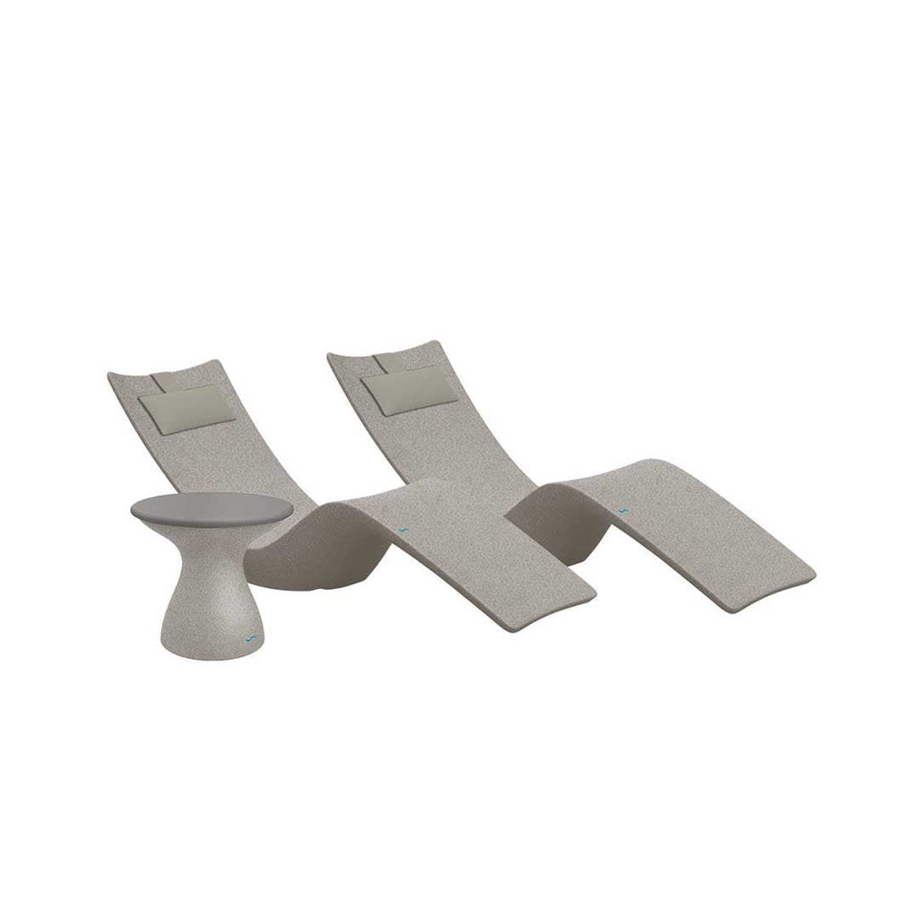Resort Luxury Outdoor Paradise In-Pool Furniture Bundle, 2x Sandstone Autograph Chaises, 2x Cadet Gray Headrest Pillows, Sandstone with Gray Lid Side Table 