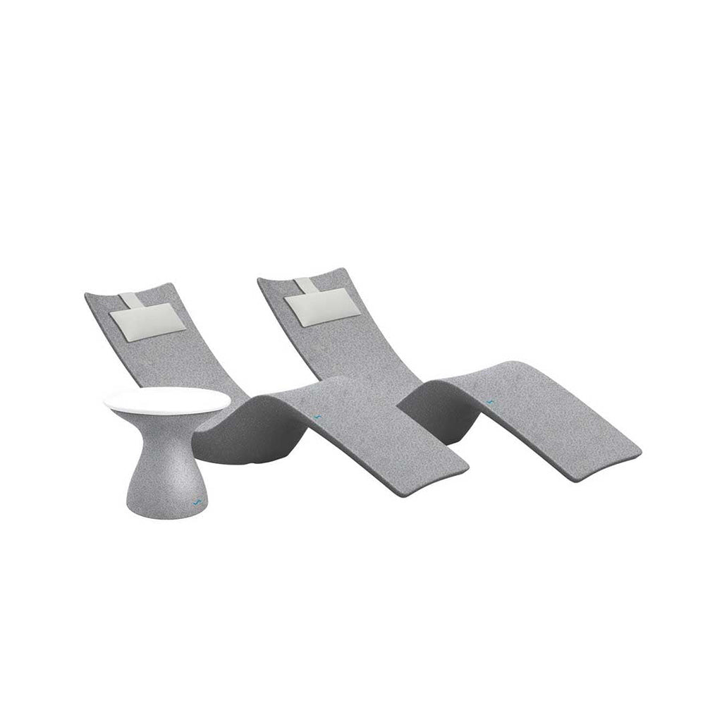 Resort Luxury Outdoor Paradise In-Pool Furniture Bundle, 2x Granite Gray Autograph Chaises, 2x White Headrest Pillows, Granite Gray with White Lid Side Table 