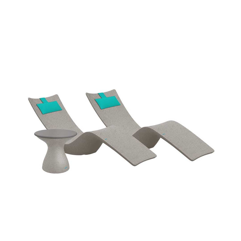 Resort Luxury Outdoor Paradise In-Pool Furniture Bundle, 2x Sandstone Autograph Chaises, 2x Aruba Headrest Pillows, Sandstone with Gray Lid Side Table 