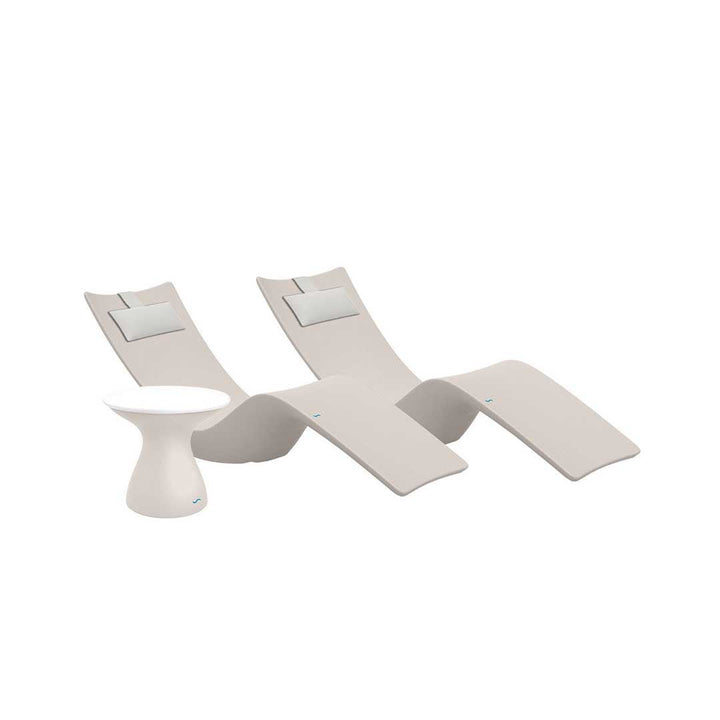 Resort Luxury Outdoor Paradise In-Pool Furniture Bundle, 2x Cloud Autograph Chaises, 2x White Headrest Pillows, Cloud with White Lid Side Table 