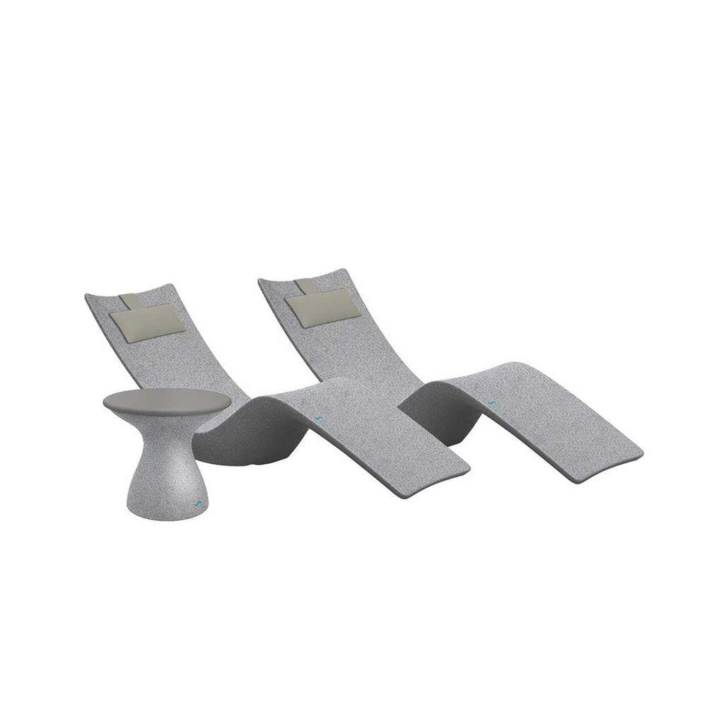Resort Luxury Outdoor Paradise In-Pool Furniture Bundle, 2x Granite Gray Autograph Chaises, 2x Cadet Gray Headrest Pillows, Granite Gray with Gray Lid Side Table 