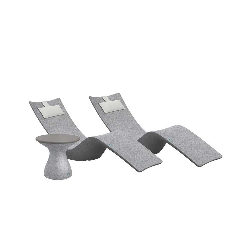 Resort Luxury Outdoor Paradise In-Pool Furniture Bundle, 2x Granite Gray Autograph Chaises, 2x White Headrest Pillows, Granite Gray with Gray Lid Side Table 