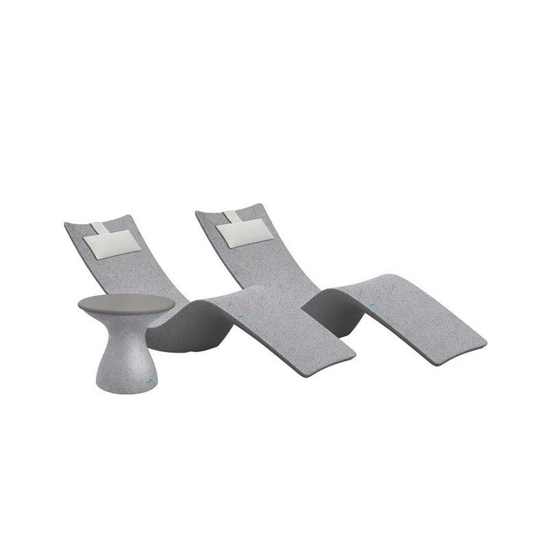 Resort Luxury Outdoor Paradise In-Pool Furniture Bundle, 2x Granite Gray Autograph Chaises, 2x White Headrest Pillows, Granite Gray with Gray Lid Side Table 