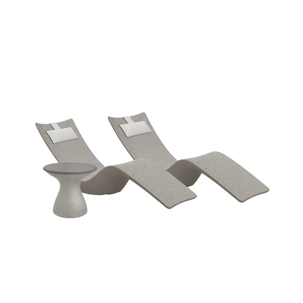 Resort Luxury Outdoor Paradise In-Pool Furniture Bundle, 2x Sandstone Autograph Chaises, 2x White Headrest Pillows, Sandstone with Gray Lid Side Table 