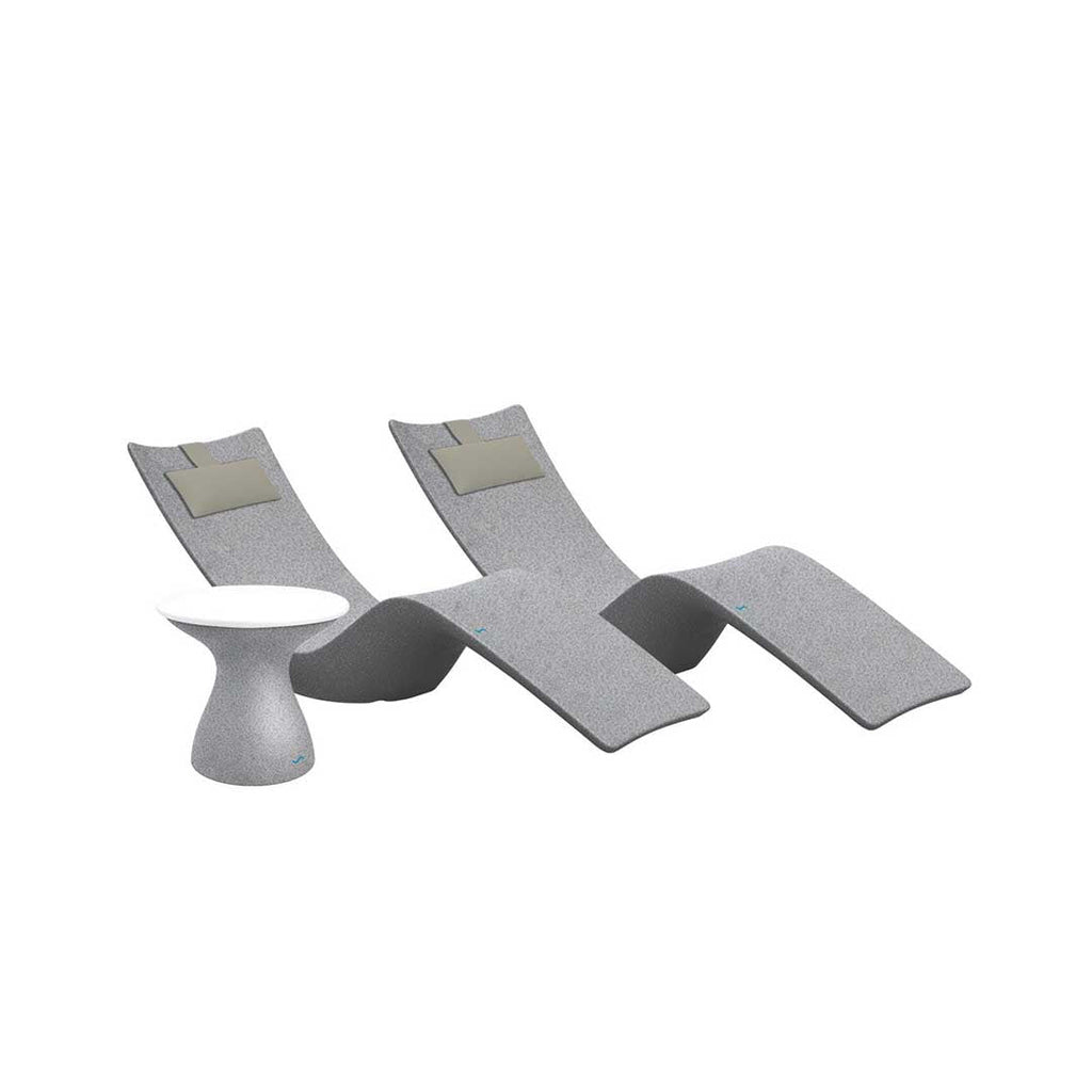 Resort Luxury Outdoor Paradise In-Pool Furniture Bundle, 2x Granite Gray Autograph Chaises, 2x Cadet Gray Headrest Pillows, Granite Gray with White Lid Side Table 