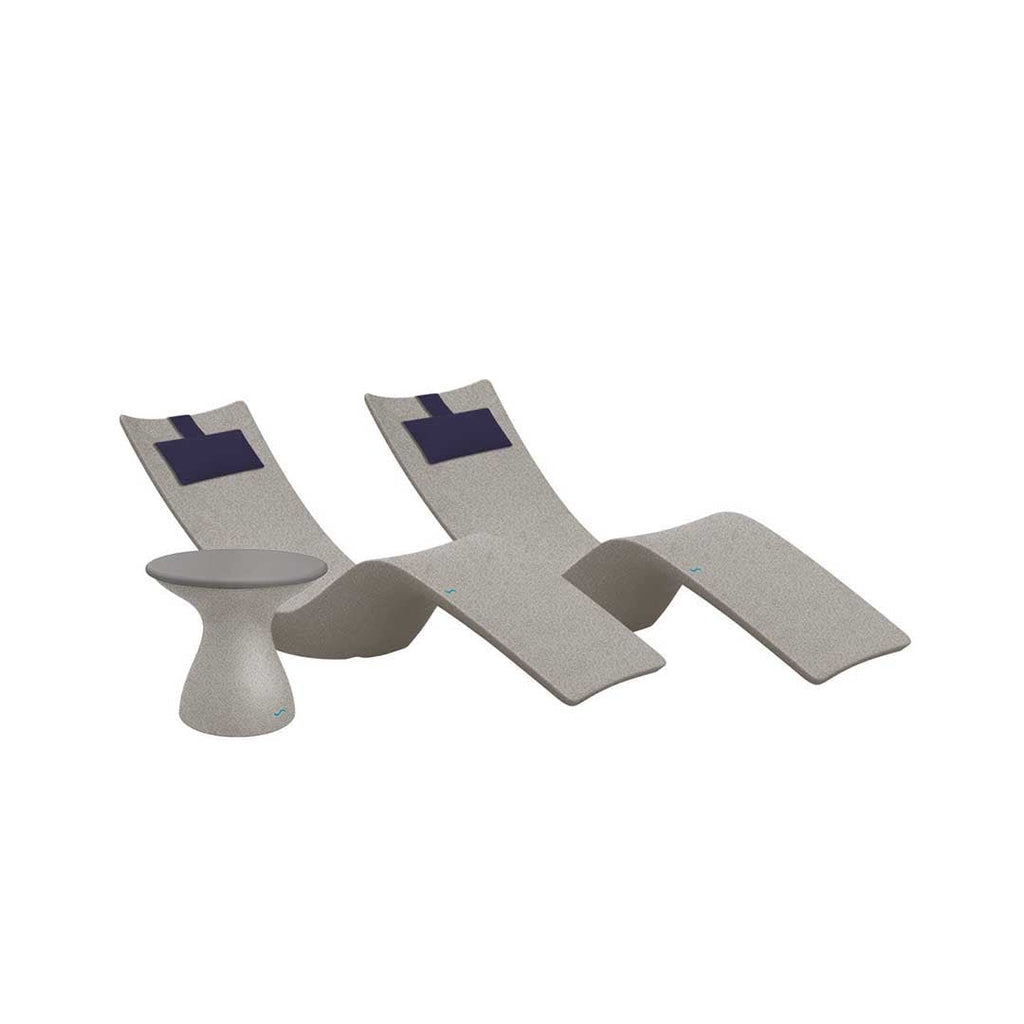 Resort Luxury Outdoor Paradise In-Pool Furniture Bundle, 2x Sandstone Autograph Chaises, 2x Captain Gray Headrest Pillows, Sandstone with Gray Lid Side Table 