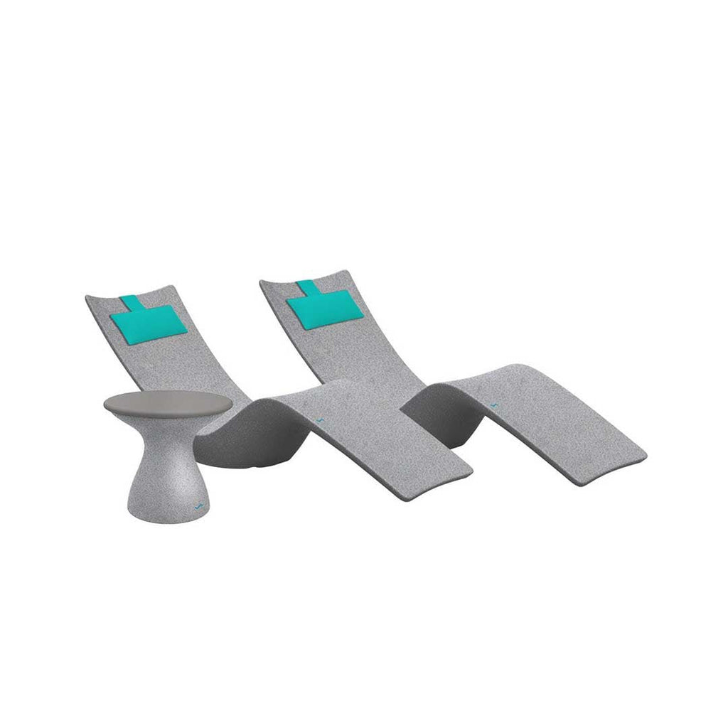 Resort Luxury Outdoor Paradise In-Pool Furniture Bundle, 2x Granite Gray Autograph Chaises, 2x Aruba Headrest Pillows, Granite Gray with Gray Lid Side Table 