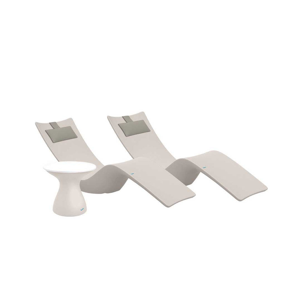 Resort Luxury Outdoor Paradise In-Pool Furniture Bundle, 2x Cloud Autograph Chaises, 2x Cadet Gray Headrest Pillows, Cloud with White Lid Side Table 