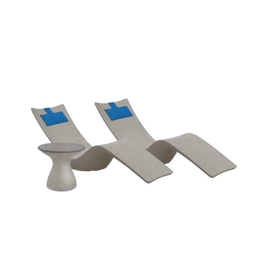 Resort Luxury Outdoor Paradise In-Pool Furniture Bundle, 2x Sandstone Autograph Chaises, 2x Capri Headrest Pillows, Sandstone with Gray Lid Side Table 