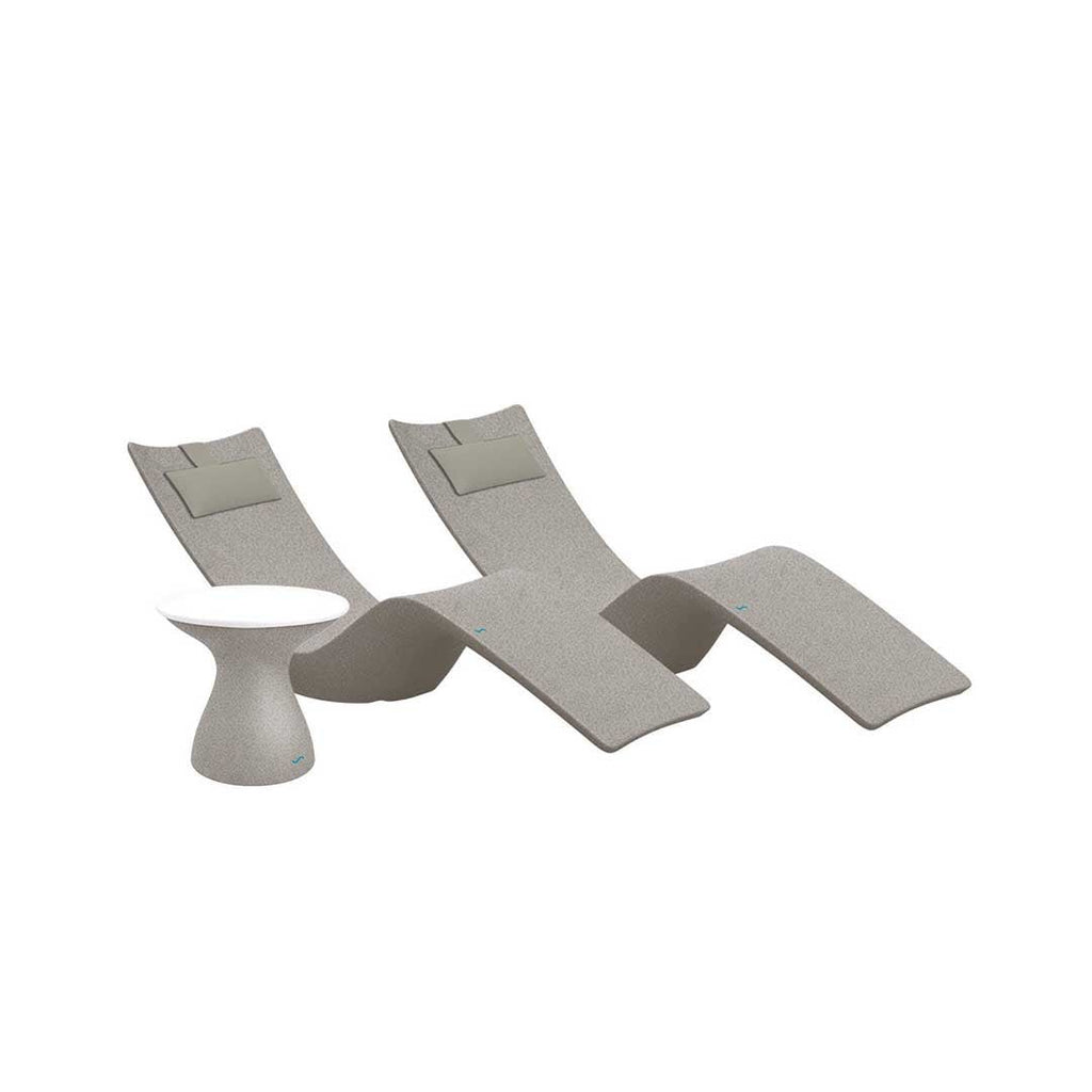 Resort Luxury Outdoor Paradise In-Pool Furniture Bundle, 2x Sandstone Autograph Chaises, 2x Cadet Gray Headrest Pillows, Sandstone with White Lid Side Table 