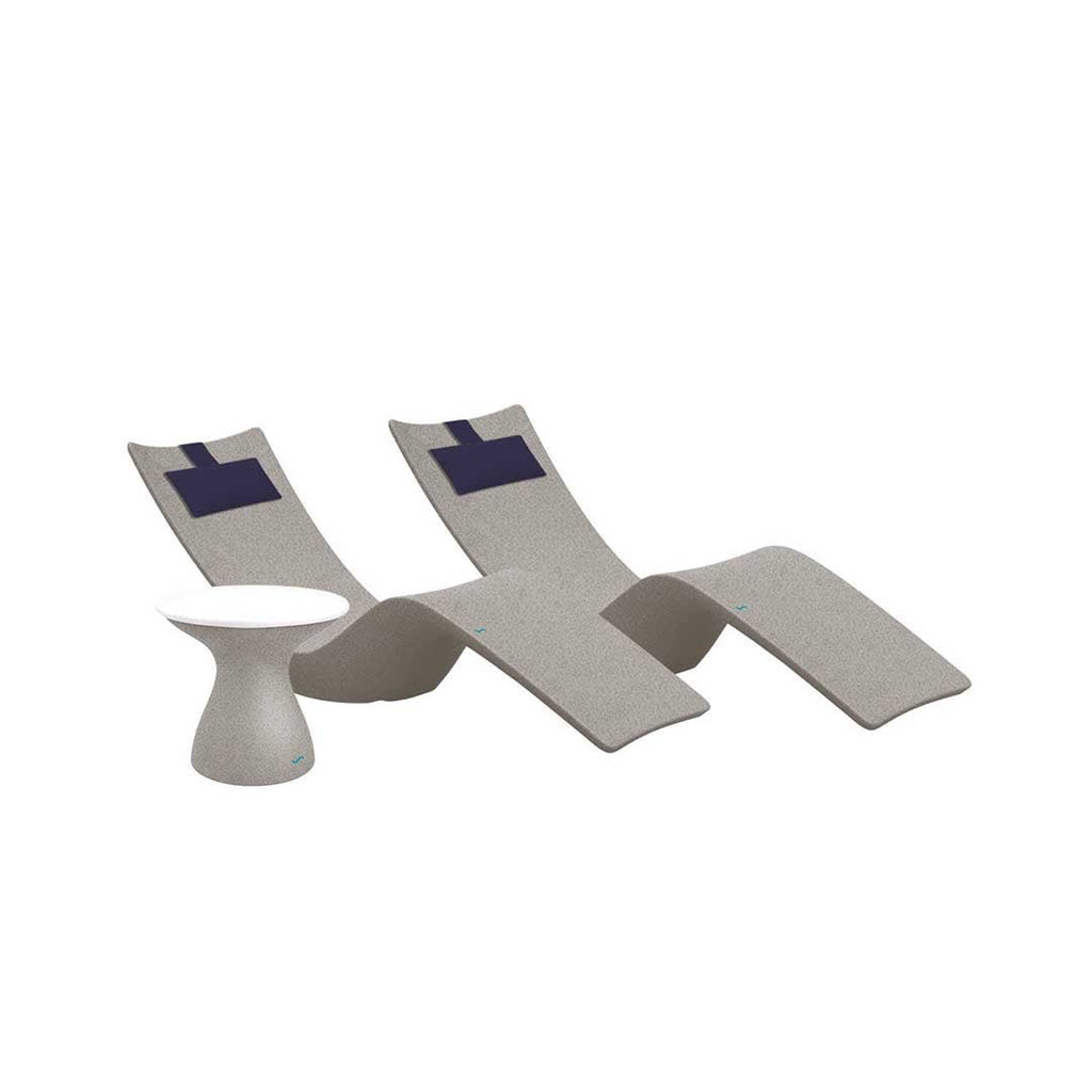 Resort Luxury Outdoor Paradise In-Pool Furniture Bundle, 2x Sandstone Autograph Chaises, 2x Captain Navy Headrest Pillows, Sandstone with White Lid Side Table 