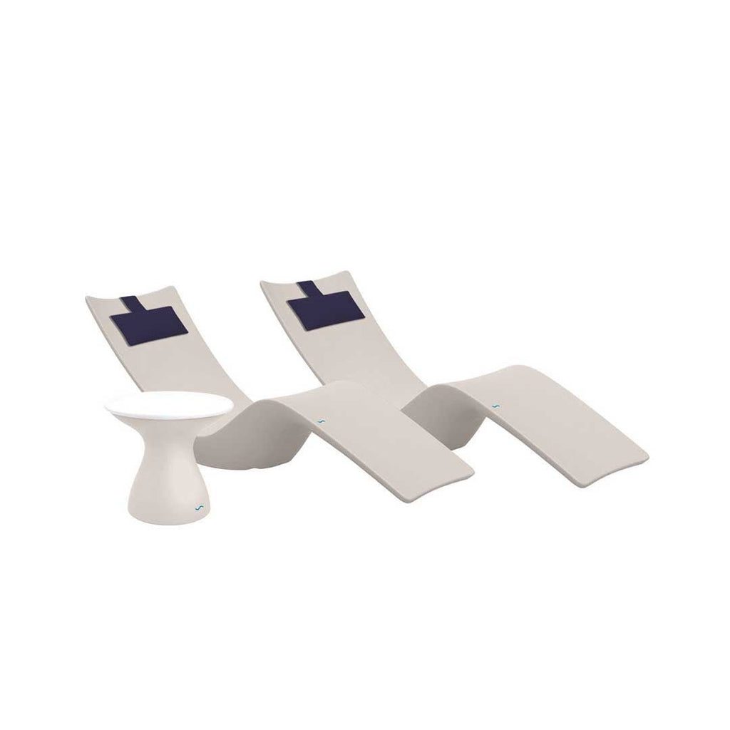 Resort Luxury Outdoor Paradise In-Pool Furniture Bundle, 2x Cloud Autograph Chaises, 2x Captain Navy Headrest Pillows, Cloud with White Lid Side Table 