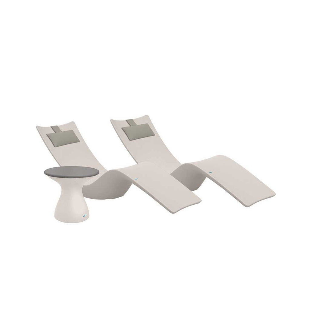 Resort Luxury Outdoor Paradise In-Pool Furniture Bundle, 2x Cloud Autograph Chaises, 2x Cadet Gray Headrest Pillows, Cloud with Gray Lid Side Table 