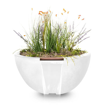 Luna Round Planter & Water Bowl, GFRC Concrete | Water Feature - Limestone