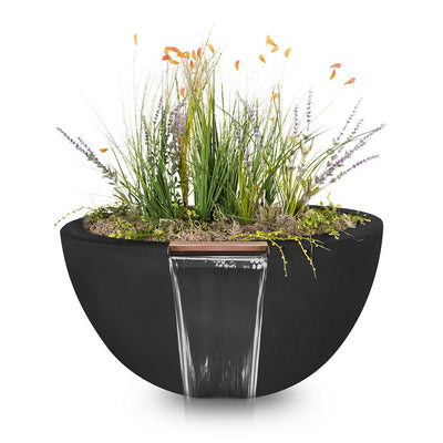 Luna Round Planter & Water Bowl, GFRC Concrete | Water Feature - Black