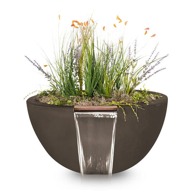 Luna Round Planter & Water Bowl, GFRC Concrete | Water Feature - Chocolate